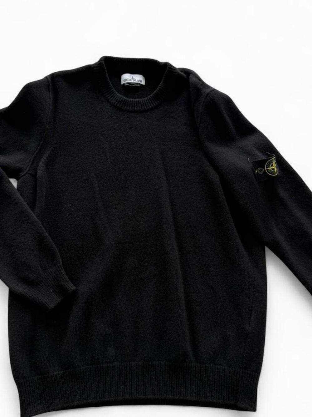 Stone Island Black Crewneck with Signature Sleeve Badge